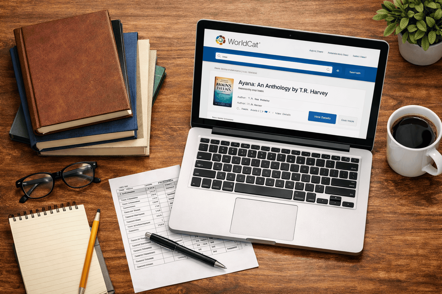 Desktop with books for researching our Athology ISBN needs